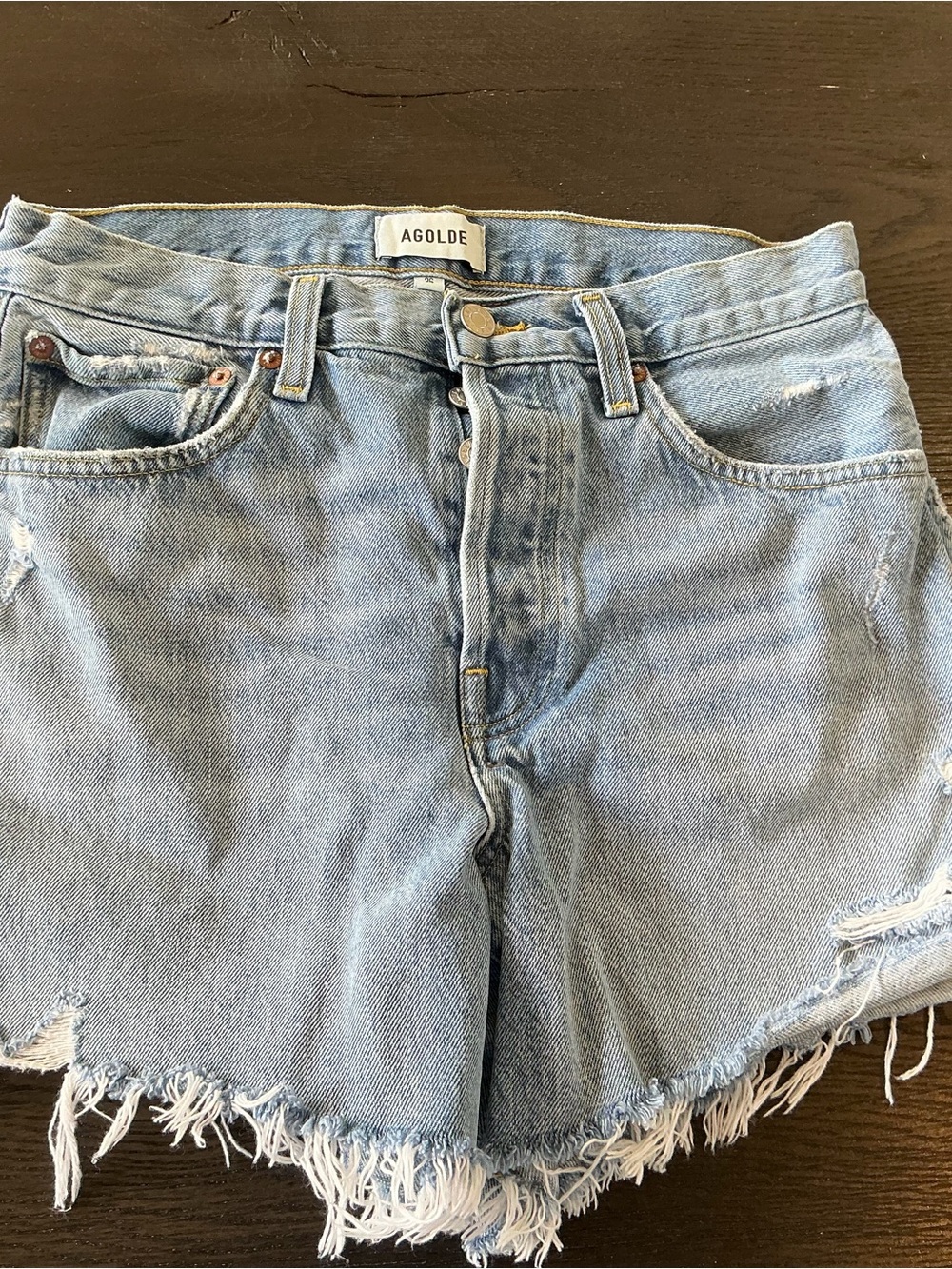 AGOLDE Parker Long Short Light Wash Distressed Denim Cutoff Shorts - size 26